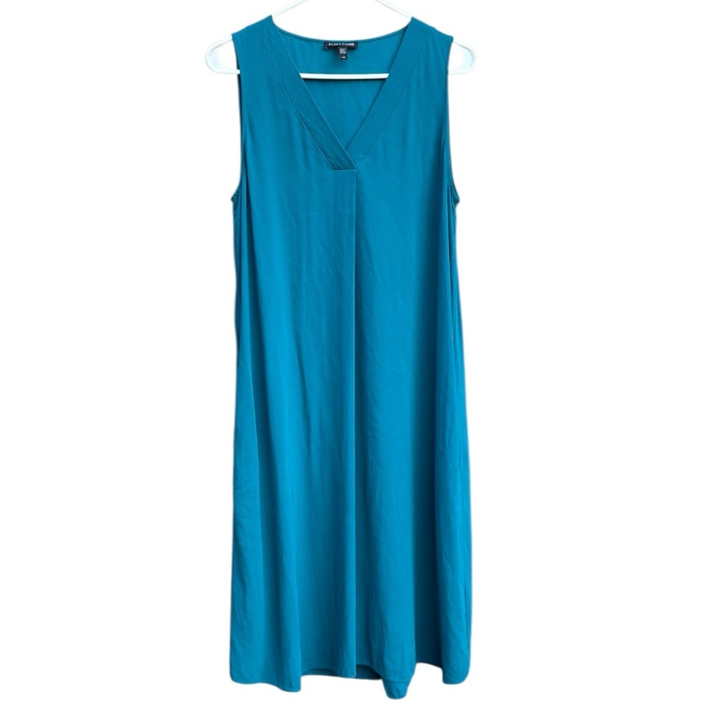 Eileen Fisher Silk Georgette Sleeveless A Line Dress Turquoise Size Small